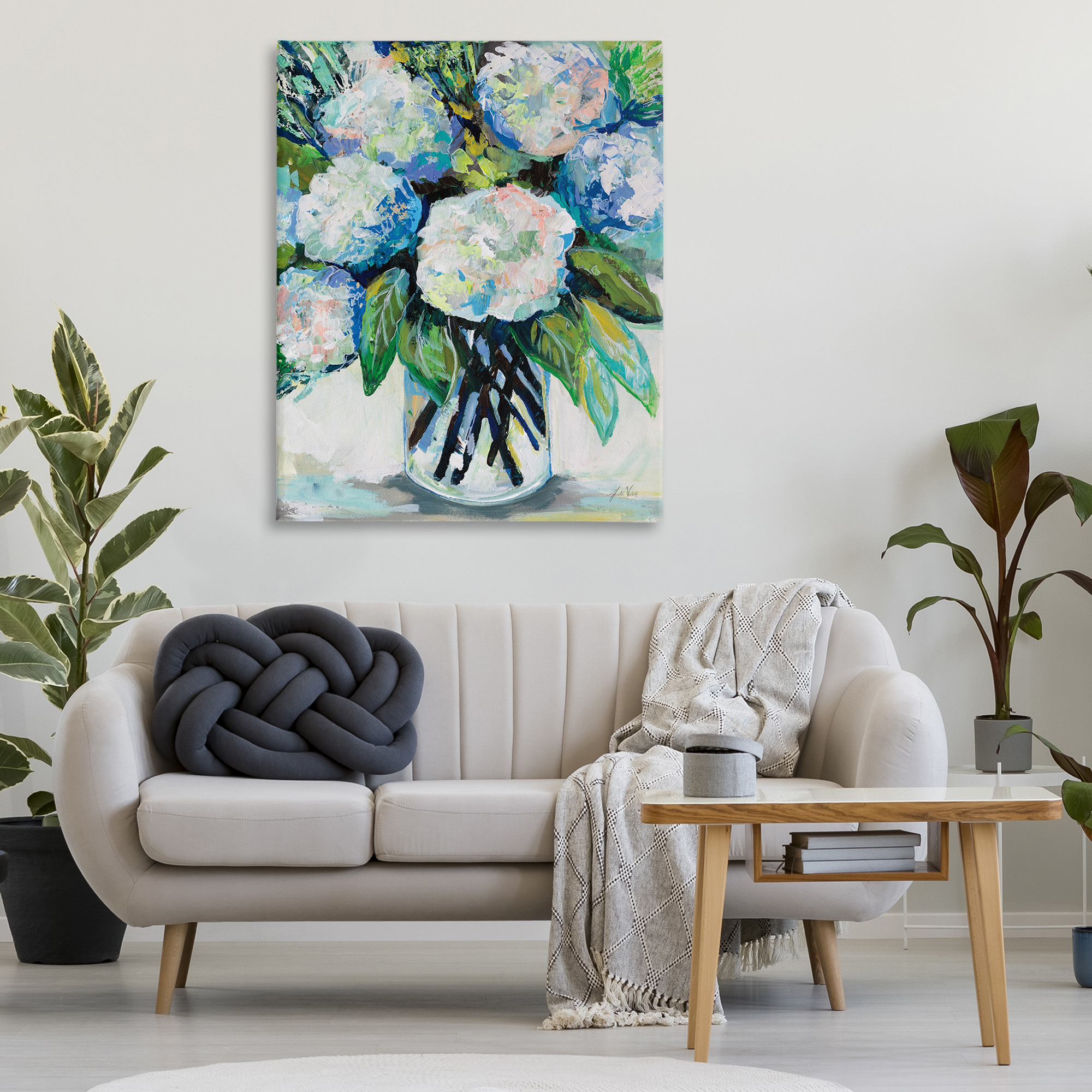 Stupell Industries Abundant White Hydrangeas Botanical & Floral Painting Gallery Wrapped Canvas Art Print Wall Art, 36 x 48
