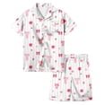 thumbnail image 1 of Pyjama Imprimé Nœud pour Filles Manches Courtes Bouton Haut Shorts Ensemble de Pyjama Maison, 1 of 5