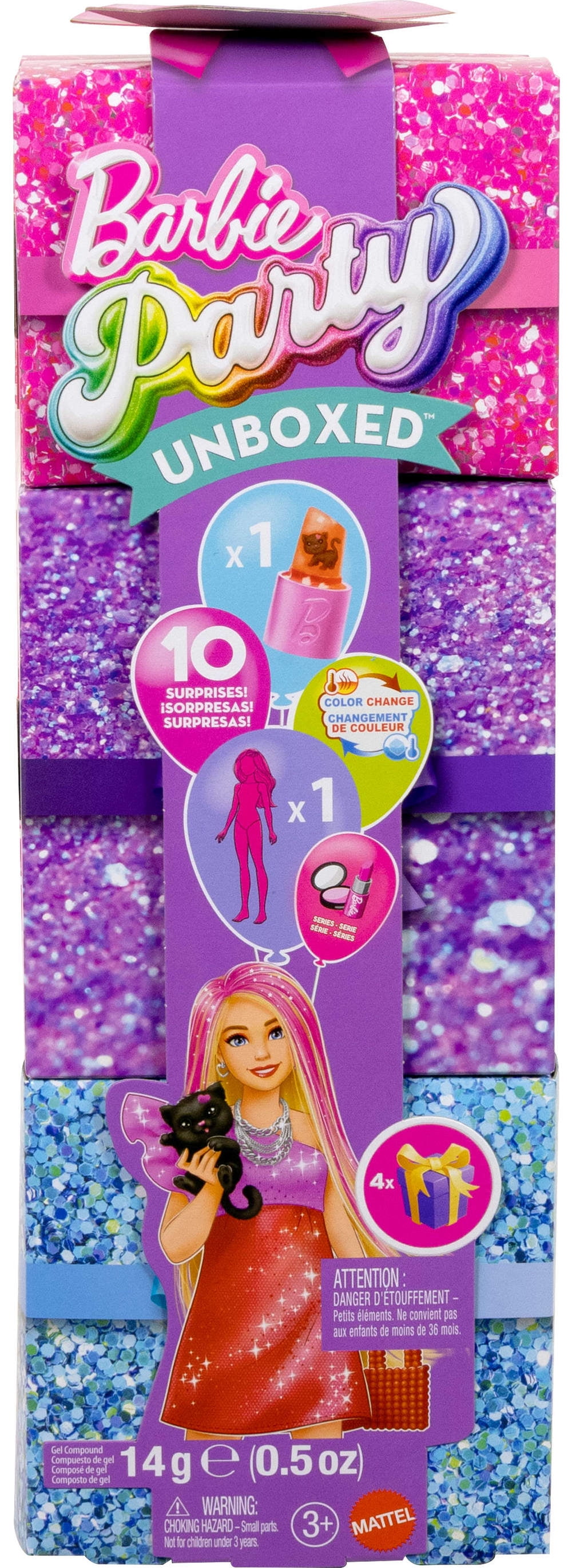 Barbie Party Unboxed Glam Party Series Red Sparkle Doll & Accessories with 10 Surprises