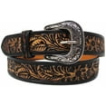 thumbnail image 2 of Challenger Men's 1-1/2" Wide Tan Leather Floral Tooled Casual Jean Belt 26FK19, 2 of 3