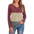 thumbnail image 2 of Qarigey Camiseta de mujer con cuello en V Blusa informal delgada de manga larga con bloque de color, negro, S Prendas para la parte del cuerpo Rojo XXL Qarigey AP003524-25, 2 of 5
