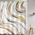 thumbnail image 4 of Grey Gold Marble Shower Curtain Abstract Neutral Bathroom Shower Curtain Set Waterproof Fabric Bathroom Set with 12 Hook Marble 72×72 Inches, 4 of 6