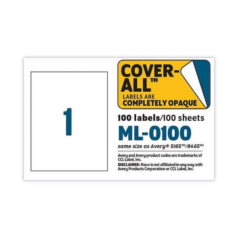 Cover-All Opaque Laser/Inkjet Shipping Labels, Full-Sheet Format, Inkjet/Laser Printers, 8.5 x 11, White, 100/Box Cover-All Opaque Laser/Inkjet Shipping Labels, Full-Sheet Format, Inkjet/Laser Printers, 8.5 x 11, White, 100/Box