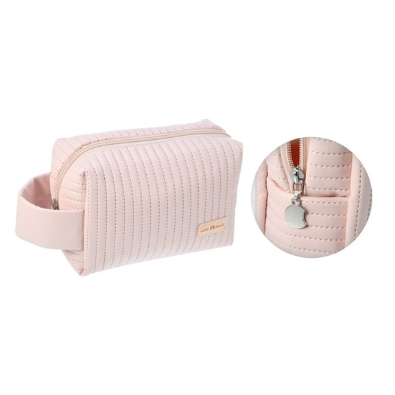 Vocoste Faux Leather Makeup Bag, Cosmetic Travel Bag Case Large Brush Organizer Bag Toiletry Bag for Women, Pink