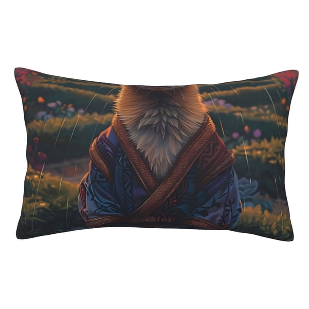 Fotbe Garden Meditating Weasel Funda de Almohada Decorativa Estilo Occidental, Lujo en Algodón, Fundas para Almohadas King, Cojín Estampado para Decoración del Hogar-20"x30"