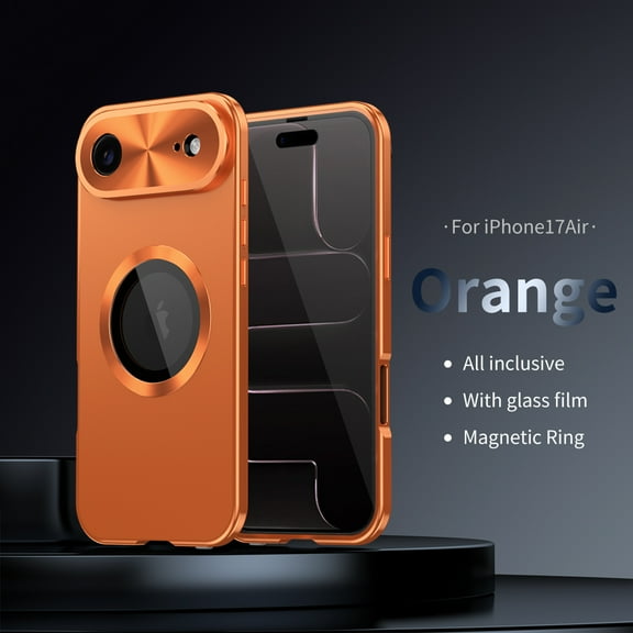 Case for iPhone Air, Compatible with Magsafe 360 Degree Full Body Protection Case Magnetic Attraction Metal Bumper Front Glass PC Back Cover for iPhone Air - Orange