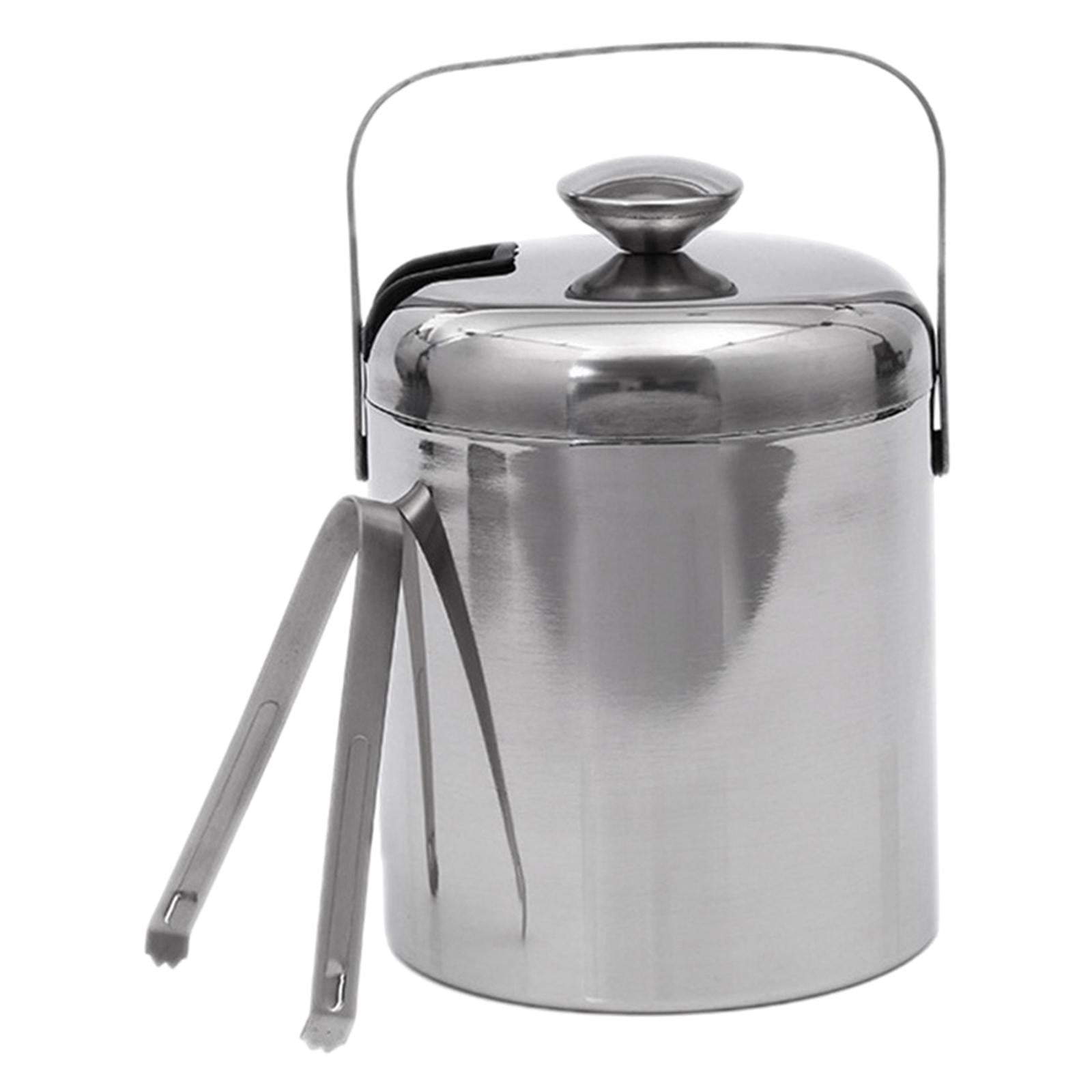 Practical Stainless Steel Ice Bucket with Tongs Liter Double Walled Insulated with Tongs and Lid Ice Container(3L)