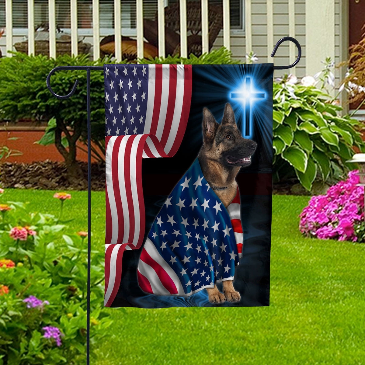 American Flag German Shepherd Dog Wearing Flag American Patriot Patriotic 4th of july House Flag, Double-Sided Decorative Outdoor Flag, Polyester Yard Flag 29.5 x 39.5 in