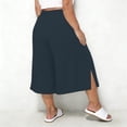 thumbnail image 6 of Slip Shorts for Under Dresses Wide Leg Capris Pants Plus Size Women Elastic Waist Pockets Side Slit Lightweight Casual Summer Beach Travel Cropped Pants Navy L, 6 of 6