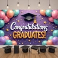 thumbnail image 1 of Colorful Balloons Graduation Banner Gold Stars Graduate Backdrop Purple Background Tassel Detail Grad Ceremony Background for Graduation Party College Graduation High School Ceremony, 1 of 5