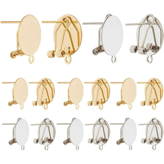 1 Box 12Pcs Earring Post Clips Round Earring Posts Blank Fingernail Clip on Earring Converter French Stud Earrings with Loop Stainless Steel Clip Earring Findings