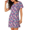 thumbnail image 2 of Wukai colorful Skull flower Print Women's Loose Short Sleeve Nightgown, Soft Sleep Dress for Comfortable Relaxation, Casual Lounge Wear, 2 of 6