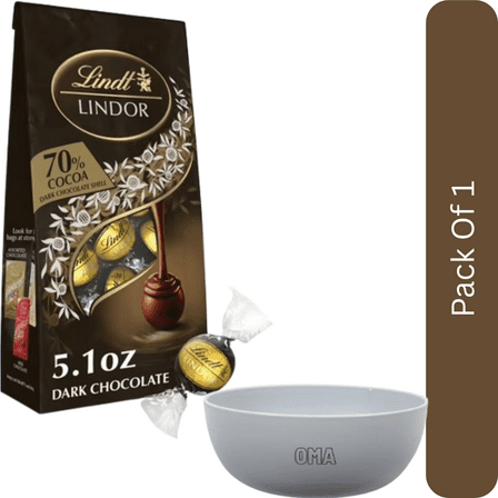 Lindt LINDOR 70% Extra Dark Chocolate Candy Truffles, 5.1 oz Bag- With White Bowl By OMA