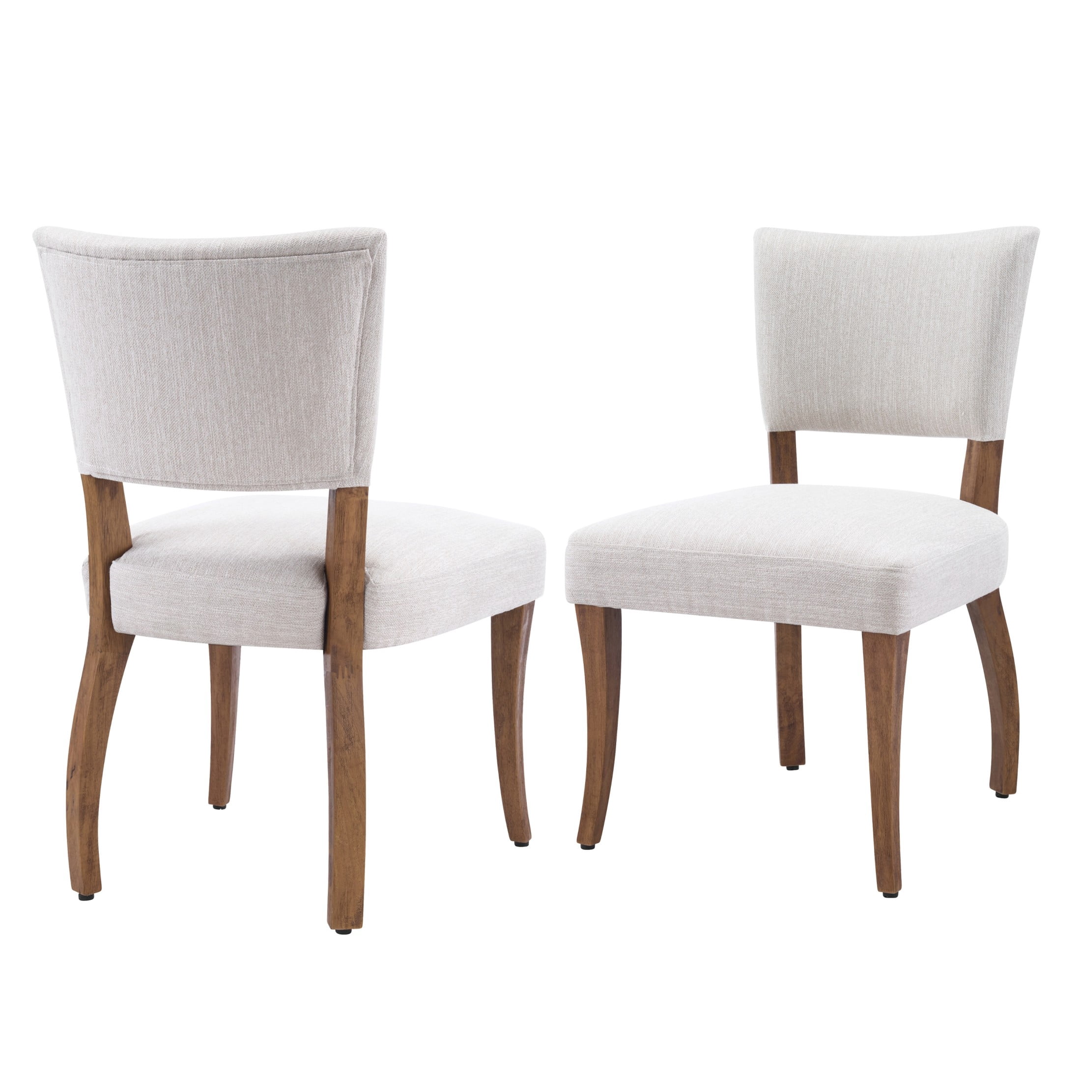 Christopher Knight Home Mid-Century Upholstered Wood Armless Dining Chairs, Beige+Walnut, Set of 2