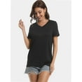 thumbnail image 2 of Women's V Neck Short Sleeve Slim Fitted T-Shirt Stretchy Bodycon Basic Top Casual Active Tee, 2 of 7