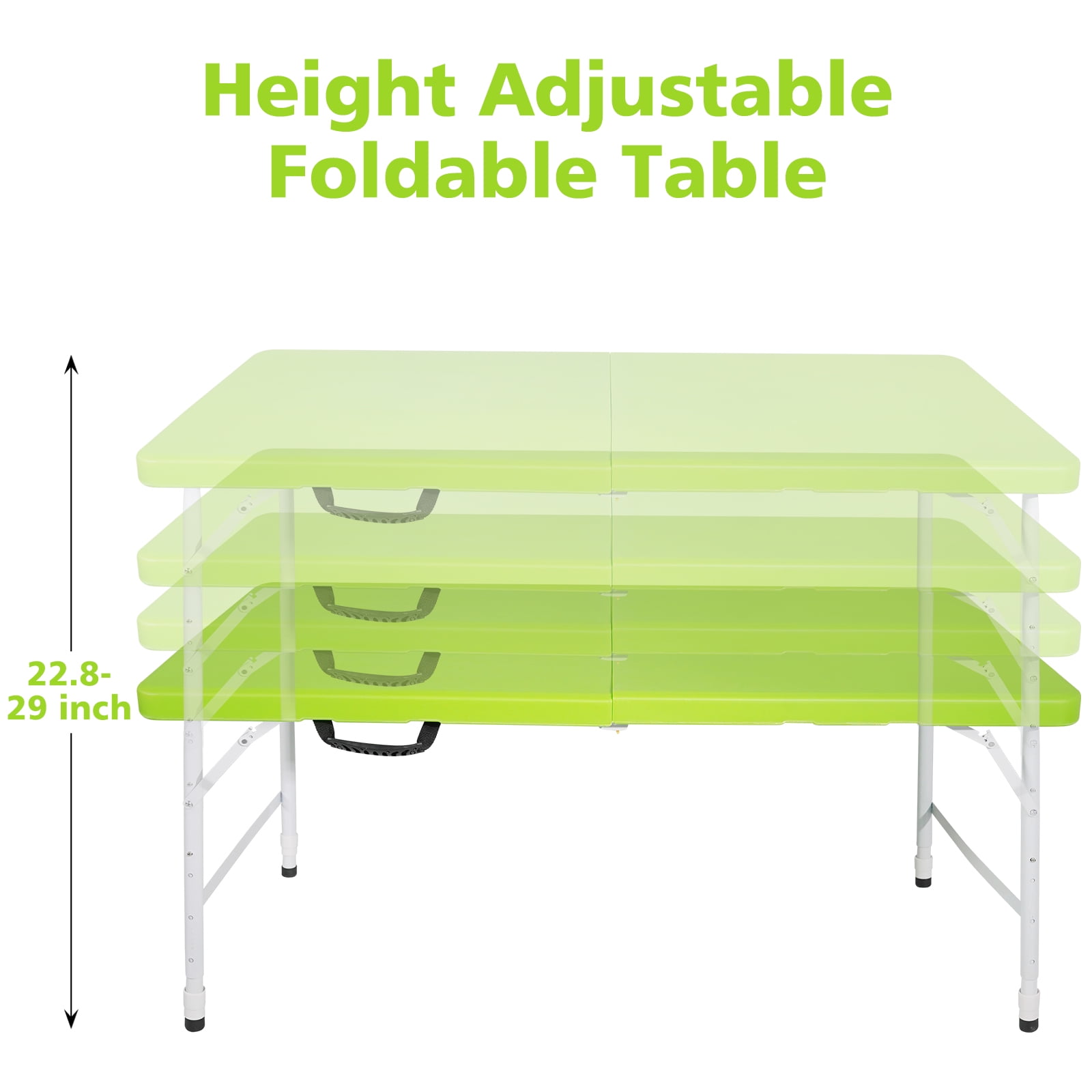 4ft Green Portable Folding Table, Indoor Outdoor HDPE Foldable Table with 25mm Powder Coated Steel Legs, Triangular Support Frame, 135KG Max Load for Camping BBQ Party Events