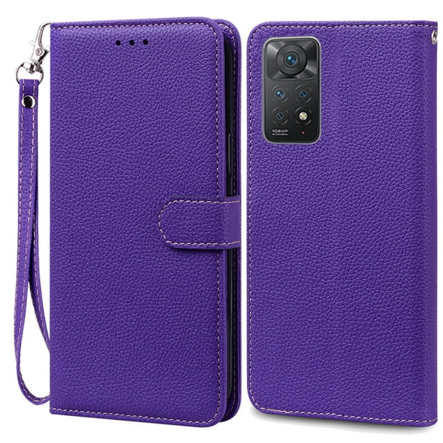 Note 11 Case For Xiaomi Redmi Note 11 11S Case Leather Wallet Flip Case For Redmi Note 11 Pro Phone Cases Note 11S Cover Fundas Dark Purple -Strap Note 11 Pro 4G 5G