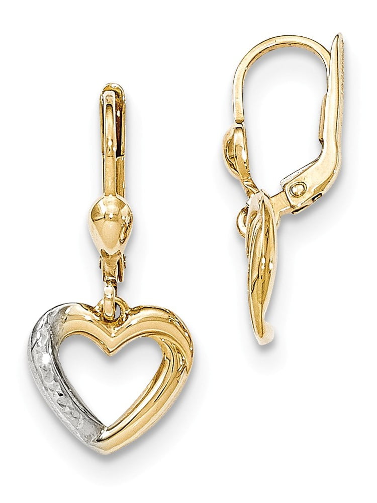 Mia Diamonds 14k Yellow Gold Rhodium-plated Textured Heart Leverback Earrings
