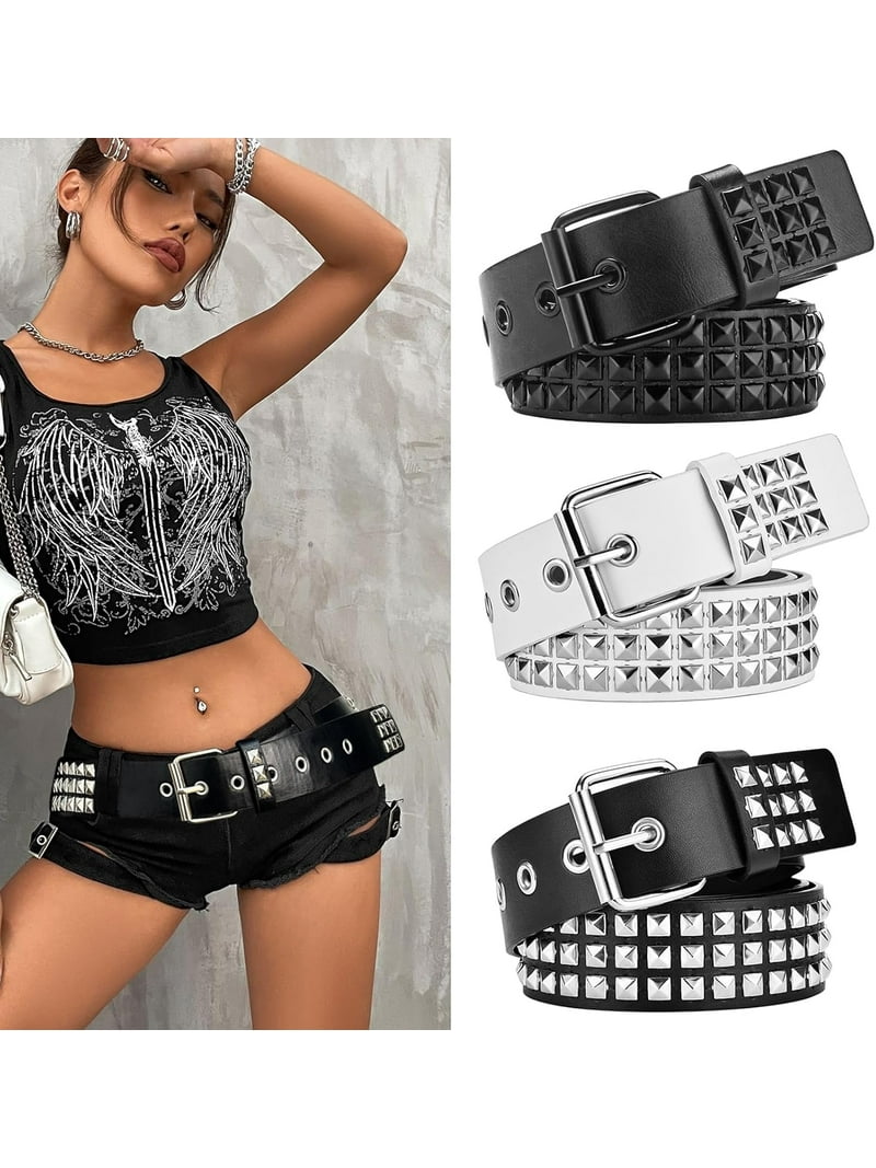 3 Pcs White Black Studded Belt Y2K Belt Gothic Punk Rock  display picture 1