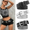 thumbnail image 3 of 3 Pcs White Black Studded Belt Y2K Belt Gothic Punk Rock Belt with Grommet Threads Bright Metal Pyramid Cool Belts for Women Men, 3 of 7