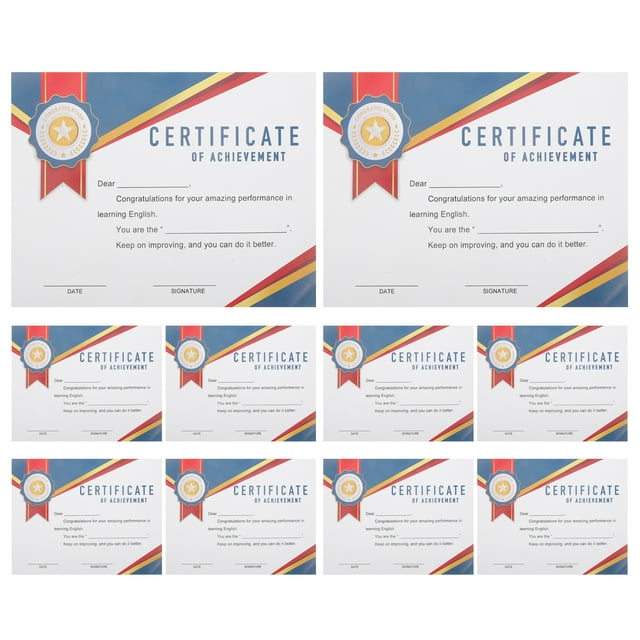 10 Feuilles de Certificats de Récompense pour Étudiants, Papier à Impression Colorée, Certificats en Anglais
