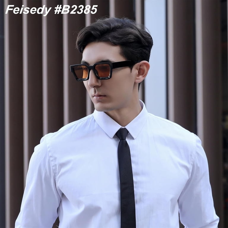 FEISEDY Retro 90s Square Sunglasses for Women Men Trendy  display picture 2