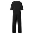 thumbnail image 3 of Women Solid Irregular Hem Long Pants Set Casual Button Half Sleeve Shirt Loose Two Piece Set Dress Pant Suits for Women for Work Women Set Celebration Jumpsuit Womens Christmas Suit Striped Suit, 3 of 4