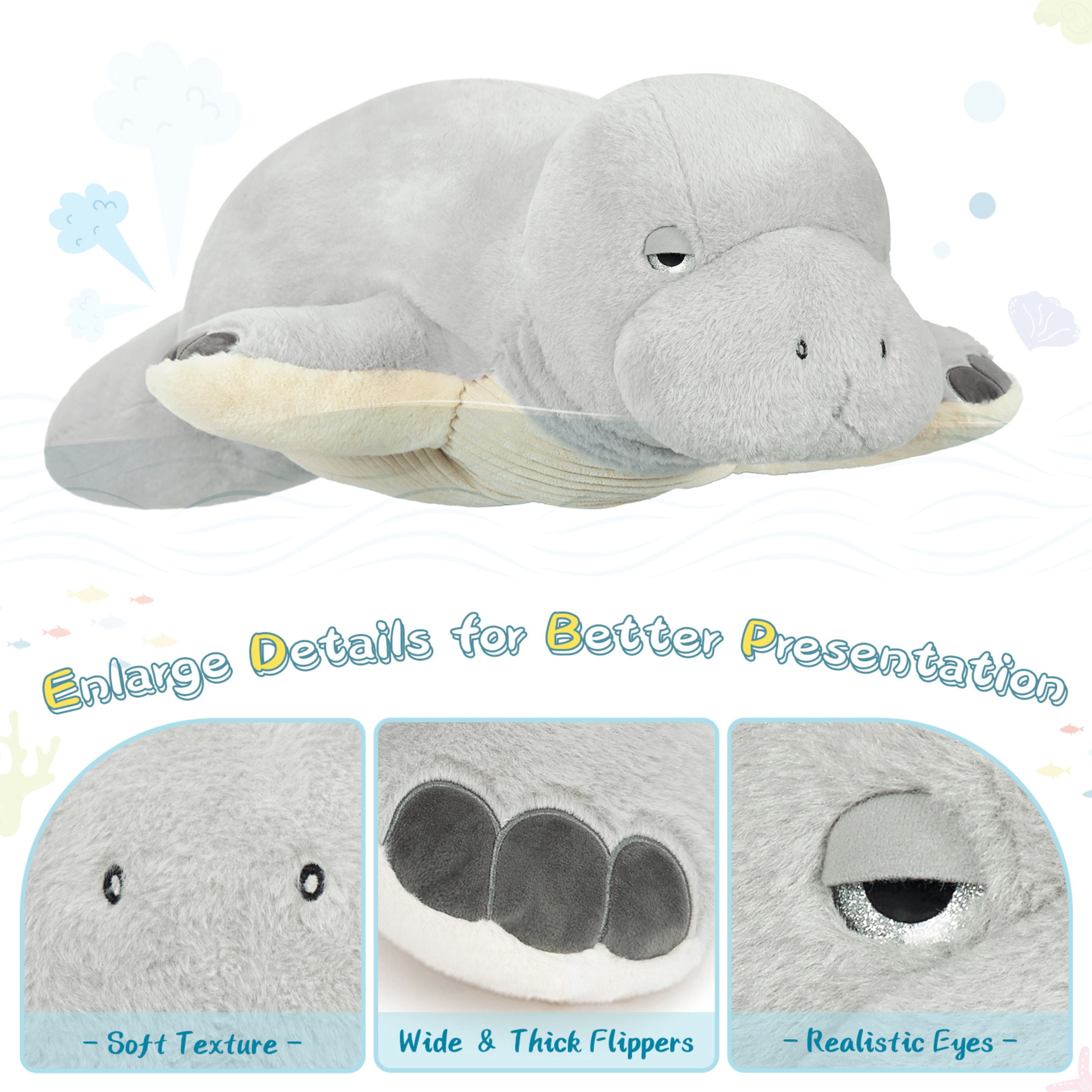 Muiteiur 47.2" Manatee Plush Toy Giant Manatee Stuffed Animal Body Pillow