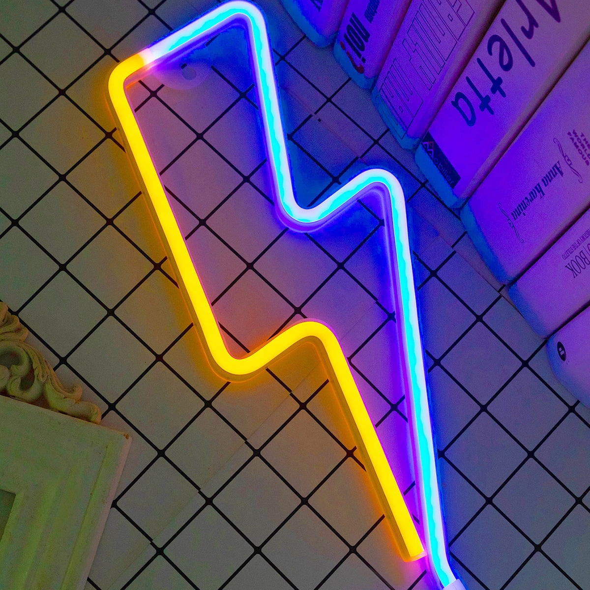LED Yellow Blue Lightning Bolt Neon Acrylic Battery or USB with On/Off Switch Night Lights Signs Wall Hanging Vibes for Bedroom Gaming Room Setup Christmas Decorations - Walmart.com