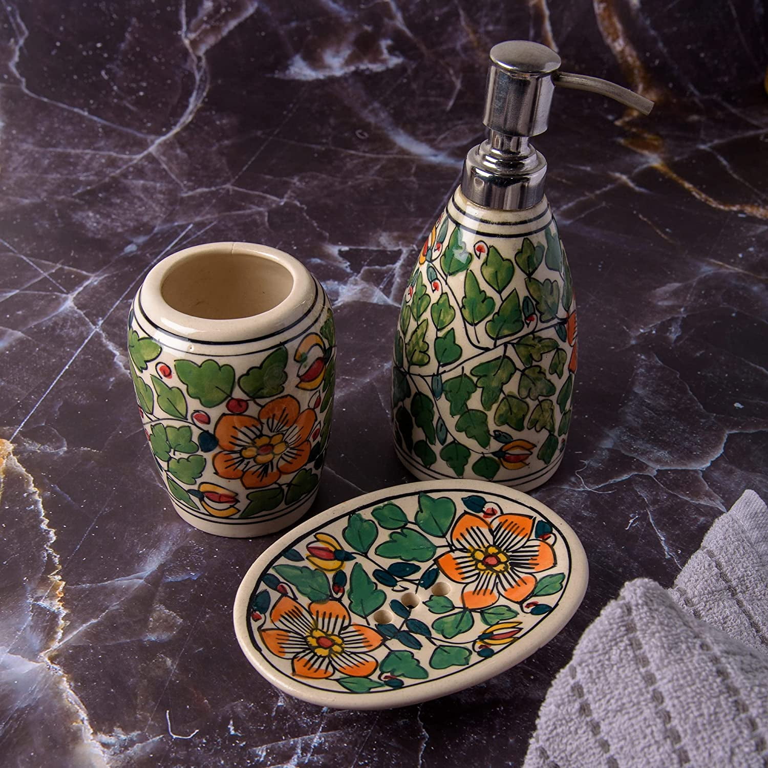 India Meets India Ceramic Bathroom Set/Accessories, Ceramic Toothbrush ...