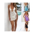 thumbnail image 2 of Gupgi Women's Summer Halter Crochet Dress Solid Color Low Cut Hollow Out Backless Mini Dress Bikini Cover-Up, 2 of 6