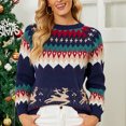 thumbnail image 3 of Suéter de Navidad Cuello Redondo Cómodo Suéter de Manga Larga para Mujer para Vacaciones Escolares Citas Compras Azul Marino L, 3 of 6