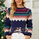 thumbnail image 3 of Suéter de Navidad Cuello Redondo Cómodo Suéter de Manga Larga para Mujer para Vacaciones Escolares Citas Compras Azul Marino M, 3 of 6