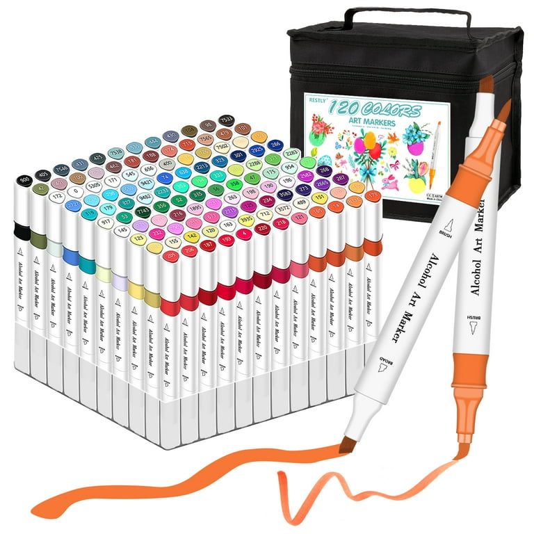 Alcohol Markers, 120 Colors Dual Tip Permanent Art Markers for