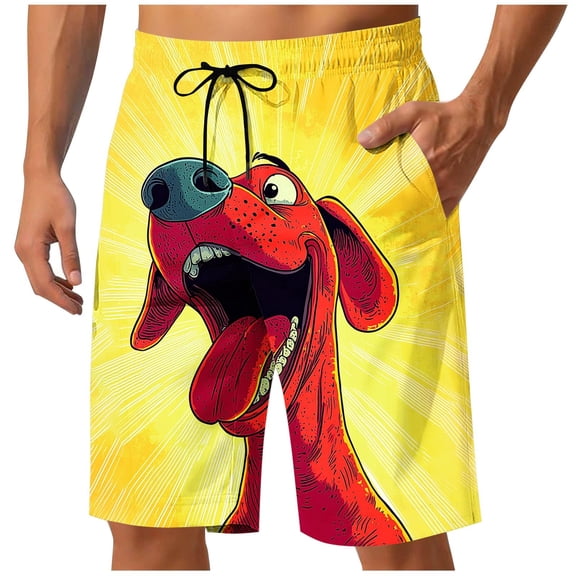 TEAJOPSUU Men's Printed Shorts Loose Fit Animal Printed Shorts with Elastic Drawstring Waist and Side Pockets A-Yellow