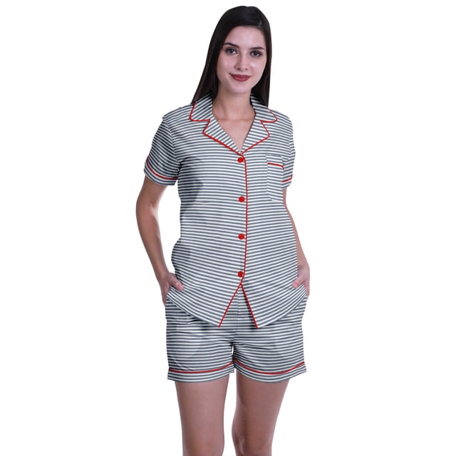 Moomaya Button Up Pjs For Women Cotton Shorts Shirt Set Notch Collar Sleepwear
