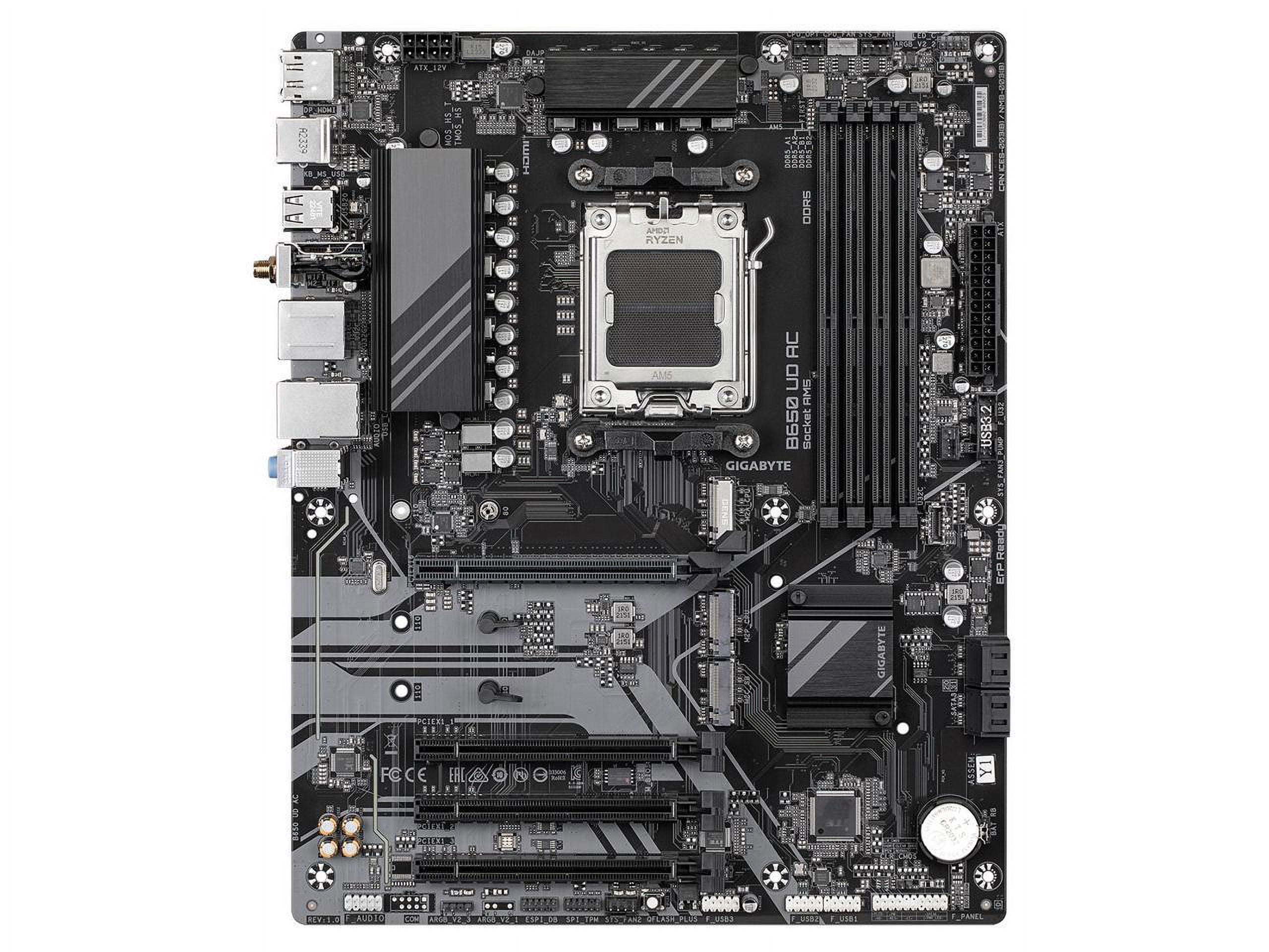 GIGABYTE B650 UD AC (rev. 1.0) AM5 LGA 1718 AMD B650 ATX Motherboard with 5-Year Warranty, DDR5, PCIe 4.0 M.2, PCIe 4.0, USB 3.2 Gen2x2 Type-C, GbE LAN