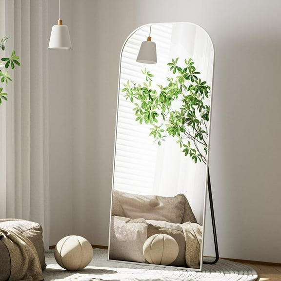 Full Length Mirror, 56"x21" Mirror Full Length with Stand, Silver Domed Top Square-Edged Floor Mirror with Aluminum Alloy Frame for Bedroom Living Room