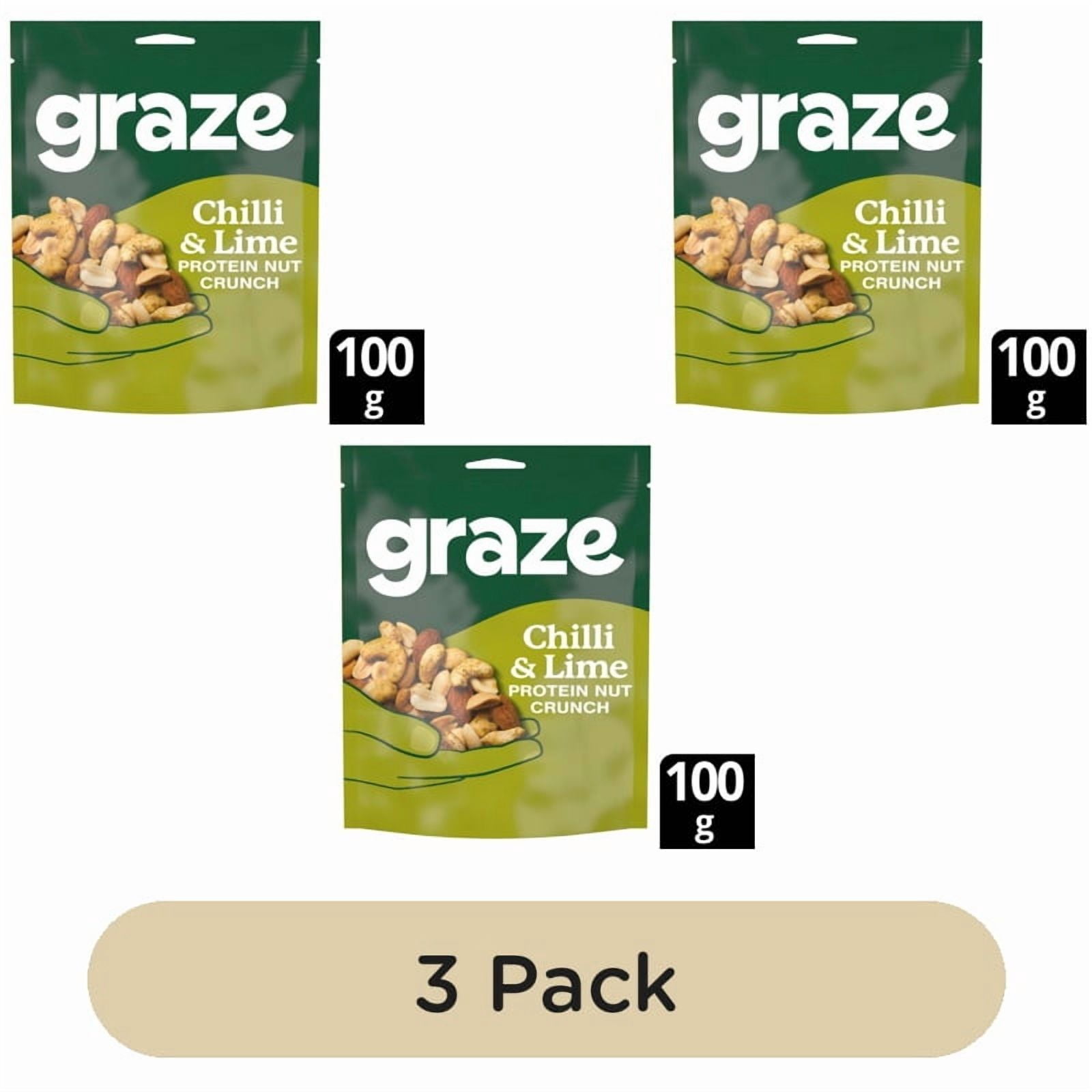 Graze Chilli & Lime Protein Mixed Nuts Sharing Bag Snack 100g, British Import (Pack of 3)