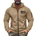 thumbnail image 3 of Men's Flag Print Hoodie with Zipper Arm Pocket, Fleece Cardigan Oversized Casual Pullover for Casual Style, Outdoor,Camel,3XL, 3 of 5