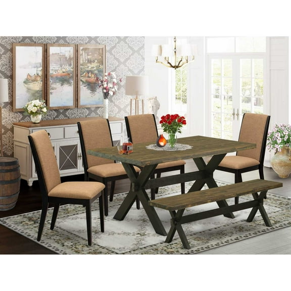 East West Furniture X-Style 6-piece Wood Dining Set in Black/Light Sable