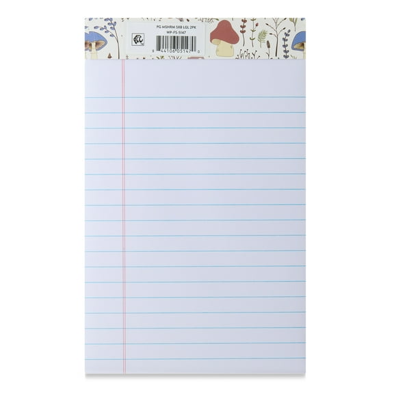 Pen+Gear Fashion Legal Pad, Wide Ruled, Mushrooms, 100 Sheets per Pack, 2 Count, 5" x 8"