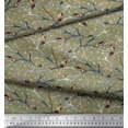thumbnail image 2 of Soimoi Green Rayon Fabric Branch,Dot & American Robin Bird Decor Fabric Printed BTY 42 Inch Wide, 2 of 3