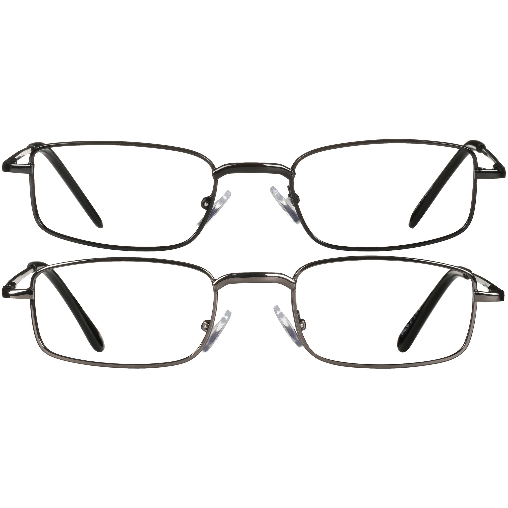 Equate Unisex Jordan Rectangular Reading Glasses with Case, Black/Gunmetal, +1.25, 2 Pack