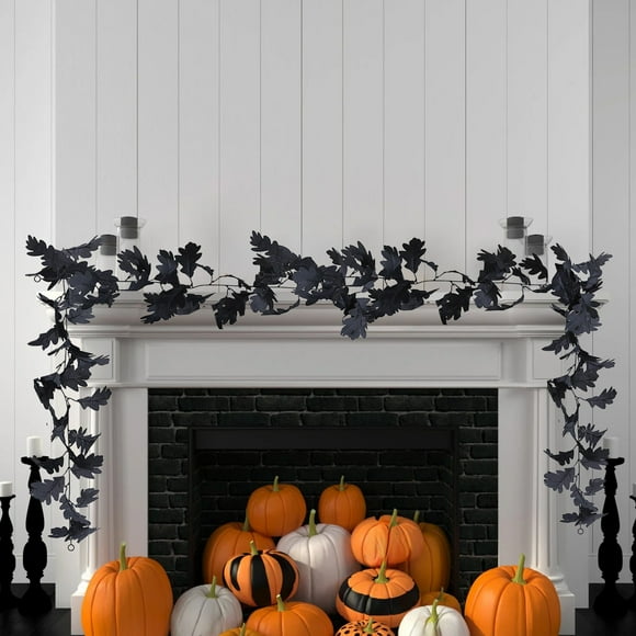 Decoraciones de Halloween, adornos de Halloween, regalos de Halloween, enredaderas negras de Halloween, enredaderas artificiales de hojas de arce, plantas verdes artificiales, decoración de Halloween