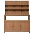 thumbnail image 6 of Potting Bench with Hutch, 50.2" Solid Fir Wood Garden Workstation, Large Countertop, 2 Shelves, 2 Cabinets, 3 Side Hooks, Outdoor Planting Table for Gardening (Natural), 6 of 9