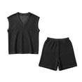 thumbnail image 5 of Men Crochet See Through 2 Piece Outfits Mesh Hollow Out V Neck Sleeveless Tank Top and Shorts Summer Fishnet Shorts Set for Beach Casual Breathable Black, 5 of 5