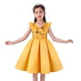 thumbnail image 2 of FINALGANG Girls Kids Gold Sequin Dress Ruffle Sleeve V Neck Satin Bow Waist A Line Tulle Party Dress For Party Daily Wear Yellow 2-3 Years, 2 of 4