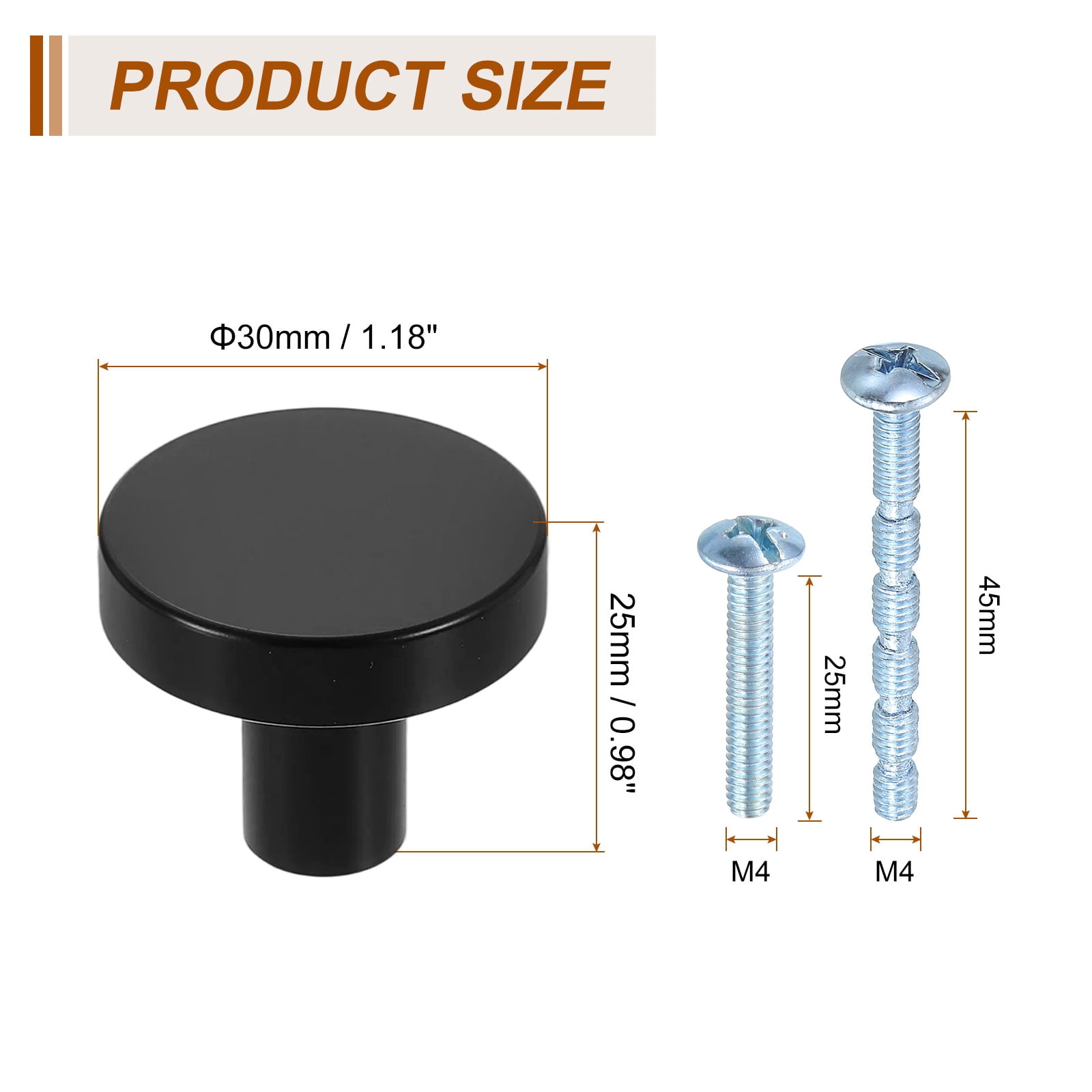 10Pack Round Cabinet Knobs,  1.2" Dia x 0.98" Height Drawer Knob Handle Pulls for Kitchen Cabinets Bedroom Dresser Wardrobe, Black