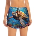 thumbnail image 2 of Balery Colorful Underwater Sea Turtle Pattern Women's Running Shorts with Liner 2 Pockets Elastic Workout Athletic Gym Yoga Shorts-Small, 2 of 7